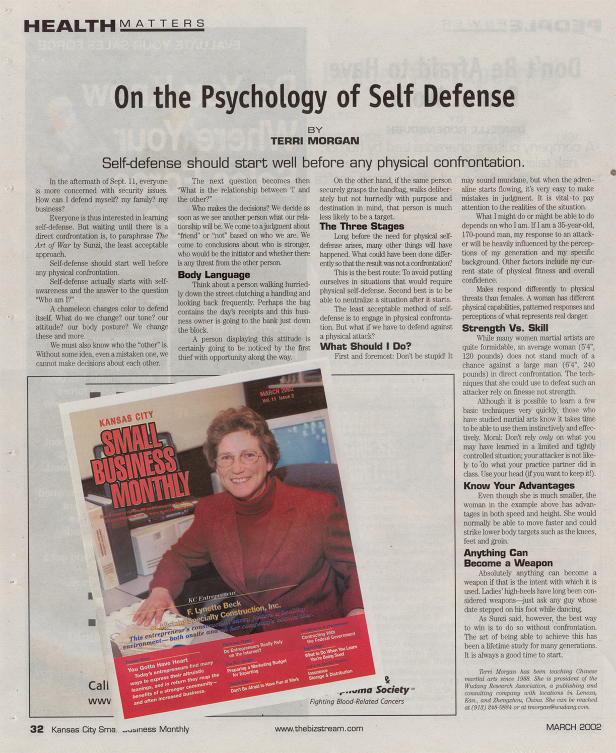 On The Psychology Of Self-Defense, Terri Morgan, Kansas City Small Business Monthly March 2002