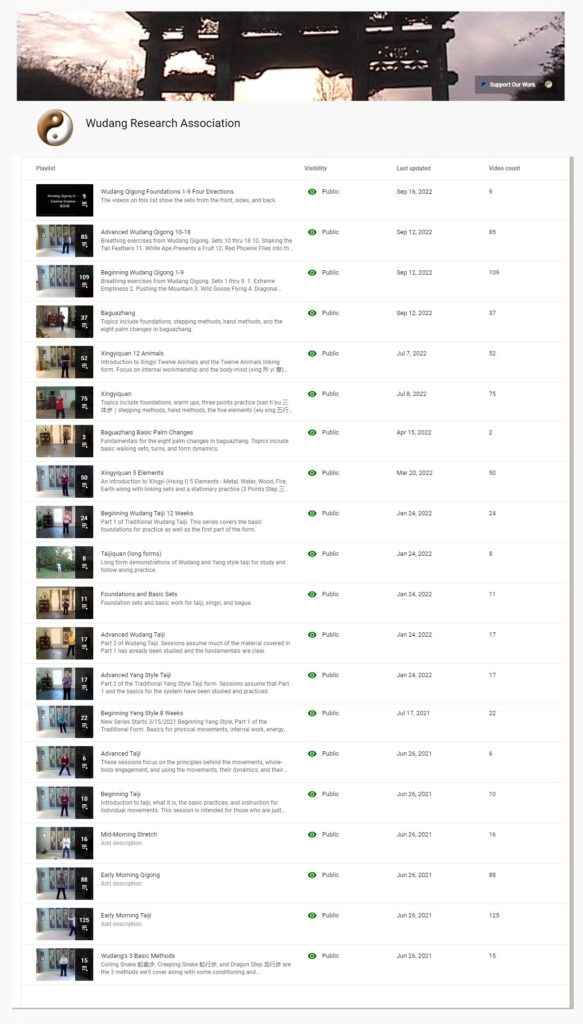 Wudang Research Association Playlists on YouTube